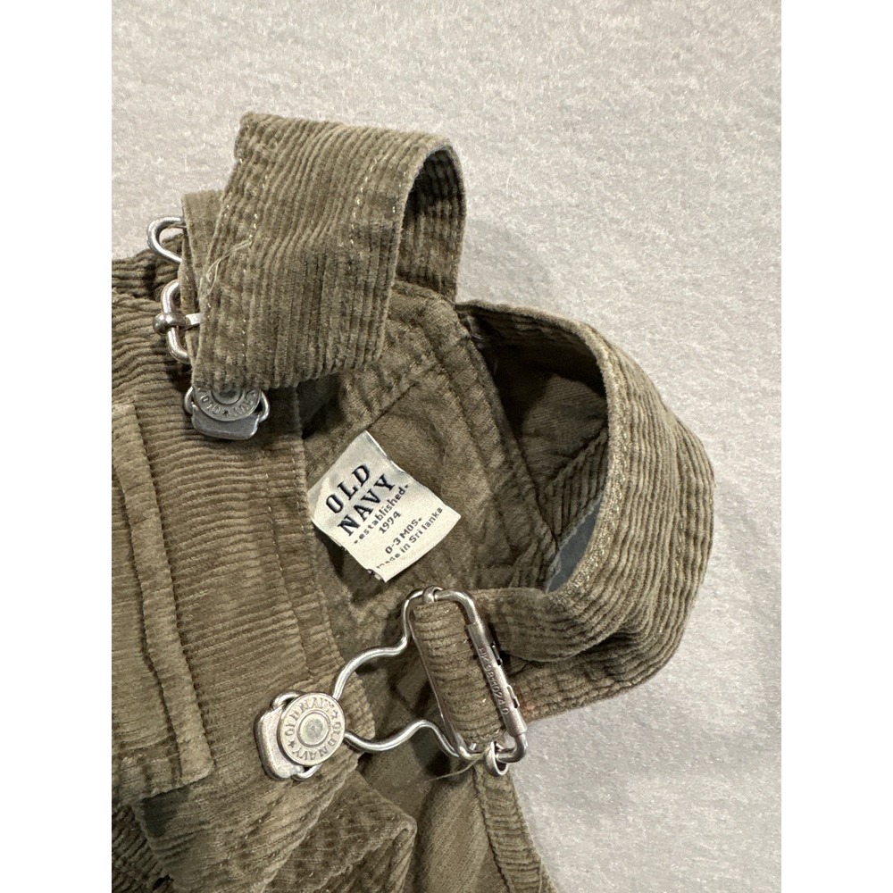 Old Navy Baby Boys Olive Green Corduroy Cargo Overalls 0-3 Months Utility Bibs - Picture 2 of 4